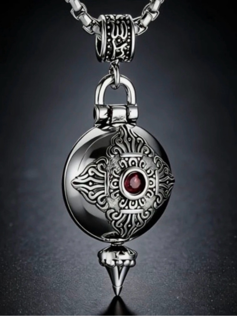Retro copper perfume bottle box pendant necklace. Inlaid with synthetic zirconia - Picture 4 of 4